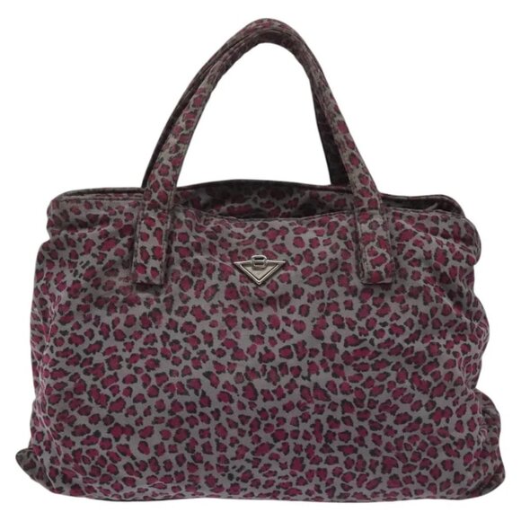 BOTTEGA VENETA Leopard Hand Bag Nylon Pink Gray Auth ar13246 - Picture 1 of 12